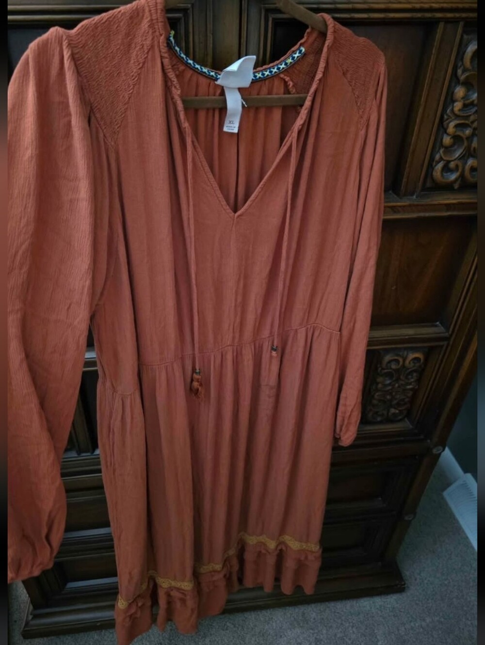 XL Terracotta Fall Dress w/elastic Sleeves.